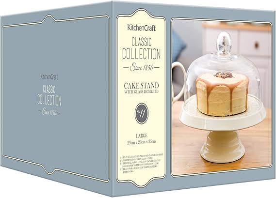 Kitchencraft Classic Collection Presentoir A Gateau En Ceramique Avec Cloche En Verre 29 Cm Amazon Fr Cuisine Et Maison