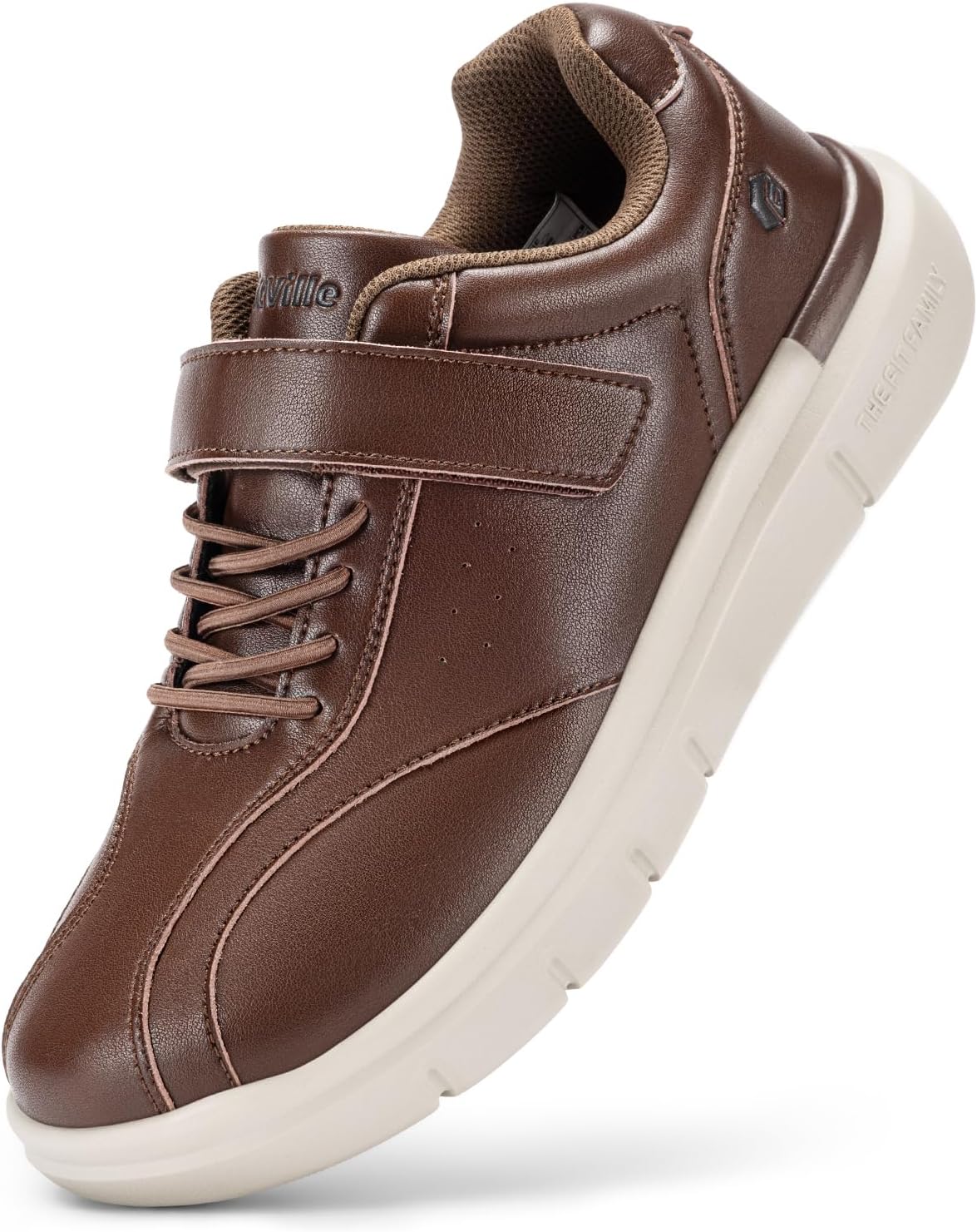 FitVille Diabetic Shoes for Men Extra Wide Comfortable Leather Walking Shoes Hook & Loop Orthopedic Dress Sneakers for Swollen Feet