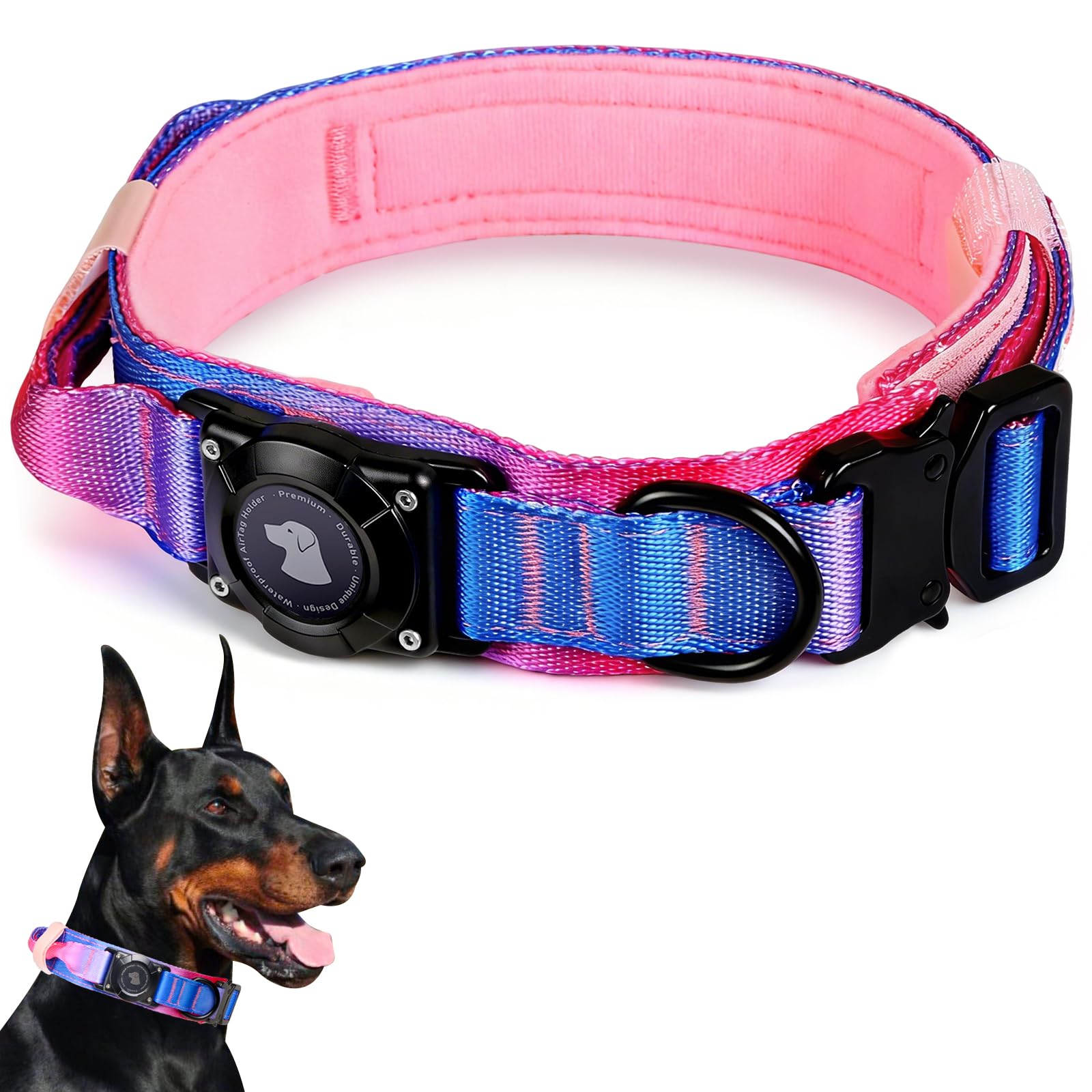 2026 Upgrade Waterproof Tactical AirTag Dog Collar, Built in AirTag Holder