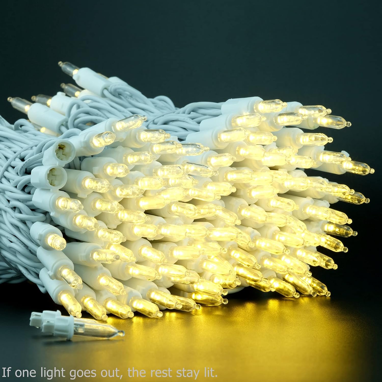 YULETIME 200 Warm White LED Christmas Lights, 66 Feet White Wire UL Certified Commercial Grade Holiday String Light Set