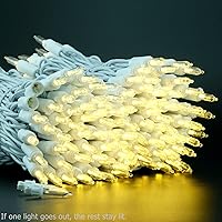 Vista 6 de YULETIME Juego de 200 luces LED de Navidad de color blanco cálido, cable blanco de 66 pies, certificado UL, grado comercial, juego de luces navideñas