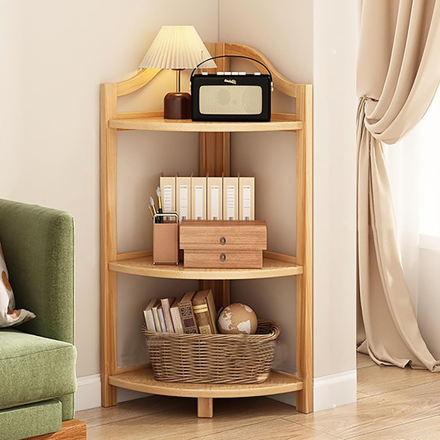 Bamboo Corner Shelf Organizer Rack - Versatile Display Storage for Books, Bathroom, Kitchen, Living Room & Bedroom - Stylish Counter Space Saver