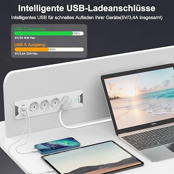8 in 1 Table Socket with 4 USB Power Strip 2 m Cable