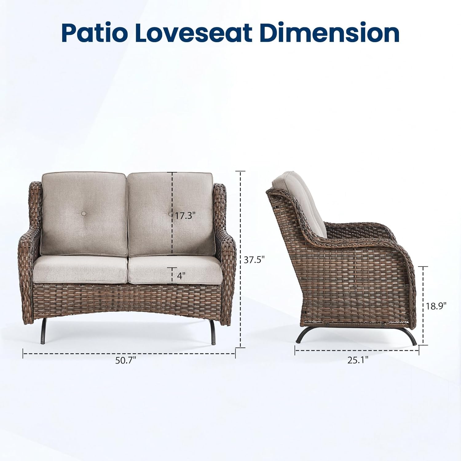 Patio Loveseat Sofa, Outdoor Wicker Loveseat with Luxury Thick Cushion, All-Weather Patio Furniture Set, Outdoor Glider Bench for Garden Balcony Backyard(Brown Wicker/Beige Cushion) | Breathable material