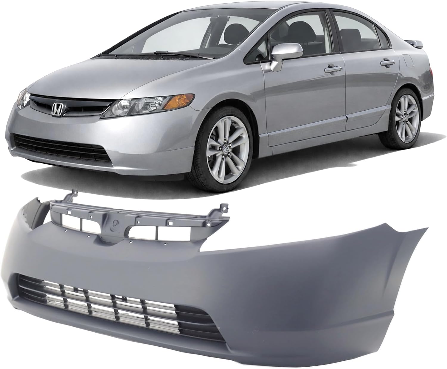FitParts Compatible With Front Bumper Cover 2007-2008 Honda Civic Si Sedan 07 08. New, Primed. W/o Fog Light Holes. W/o Parking Aid Sensor Holes. 04711SNXA90ZZ HO1000259