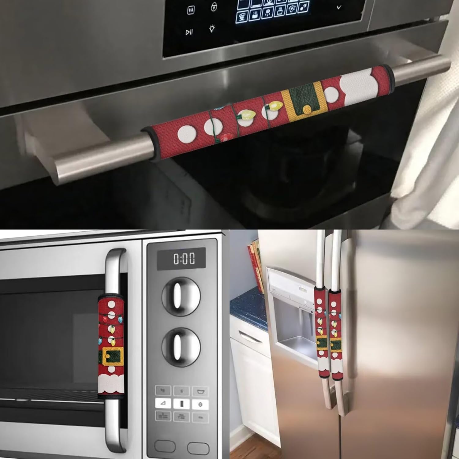 Christmas 6 Pcs Refrigerator Door Handle Covers Kitchen Appliance Decor Handles Easy to Install Fridge Microwave Dishwasher Door Cloth Protector Christmas Decoration