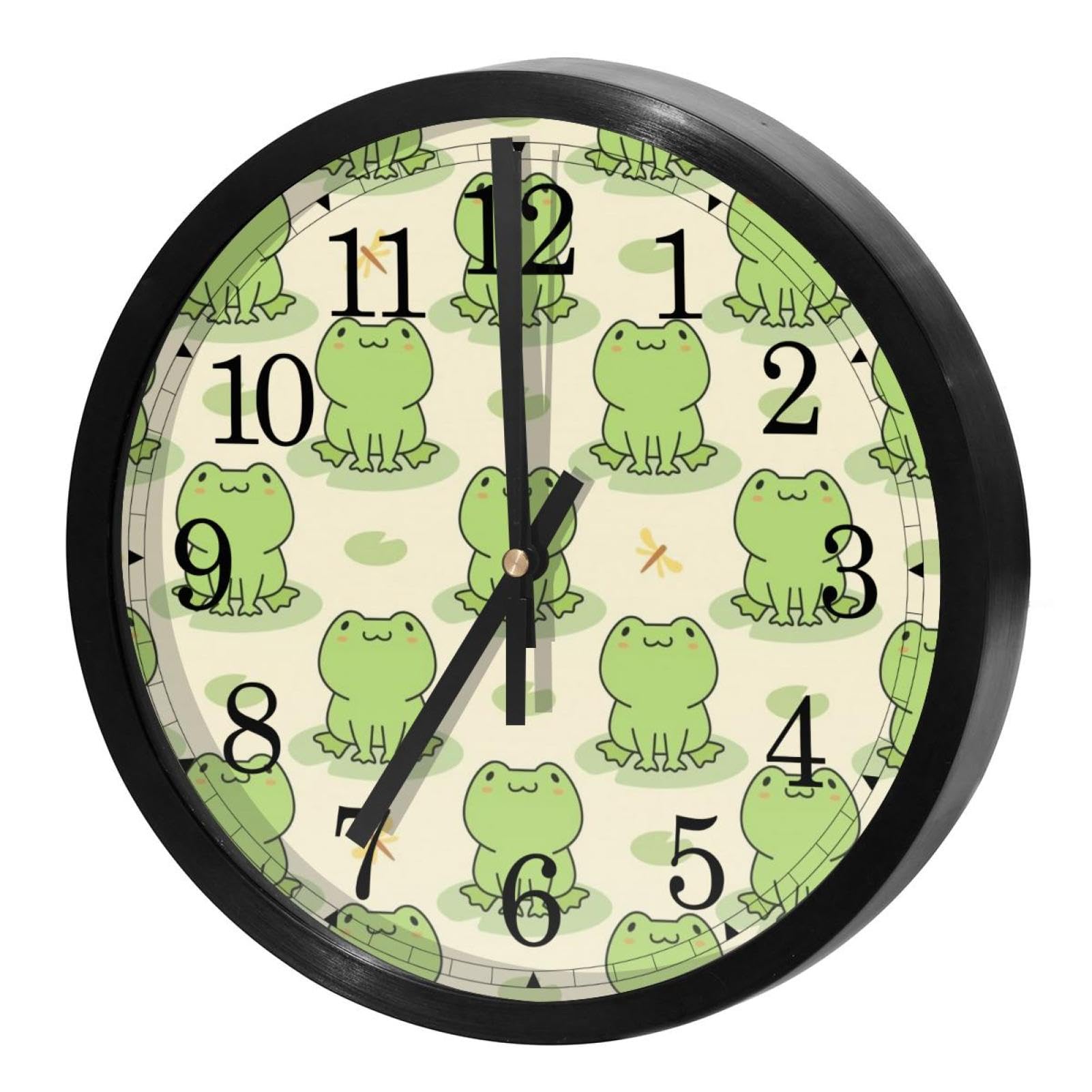 Horloge murale à quartz avec grand cadran rond et motif grenouille mignonne