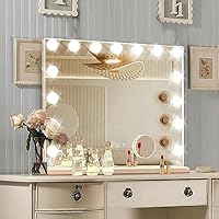RATSAMEE Hollywood Vanity Mirror with 15 Dimmable Lights, 3 Color Modes, 10X Magnifier, USB Port - 23x18 Lighted Makeup Mirror for Women