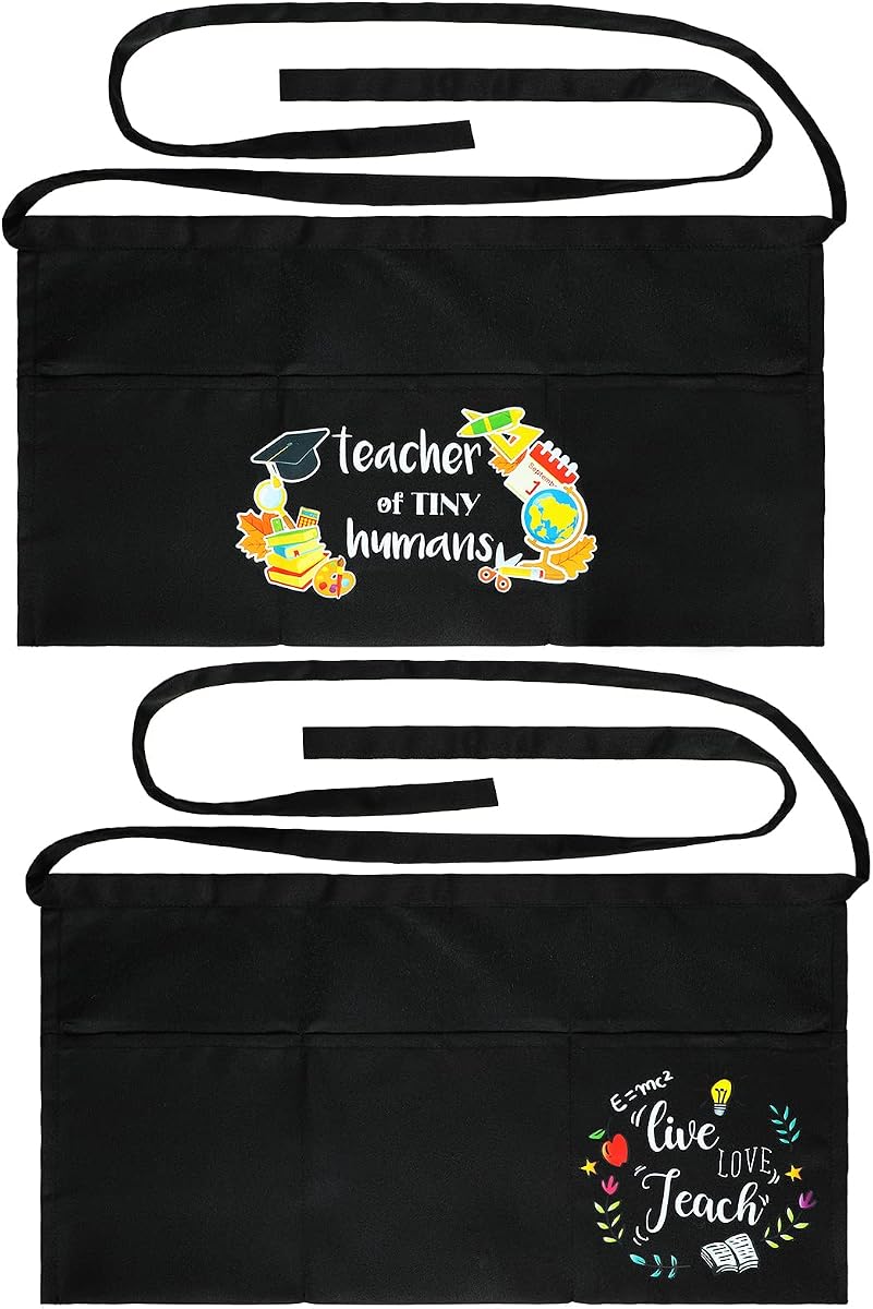 2 Pcs Teacher Apron with 3 Pockets Half Black Waist Apron for The Classroom | Back to School Classroom Teachers Appreciation Gift for Women Men, Keep Your Clothes Clean and Tidy