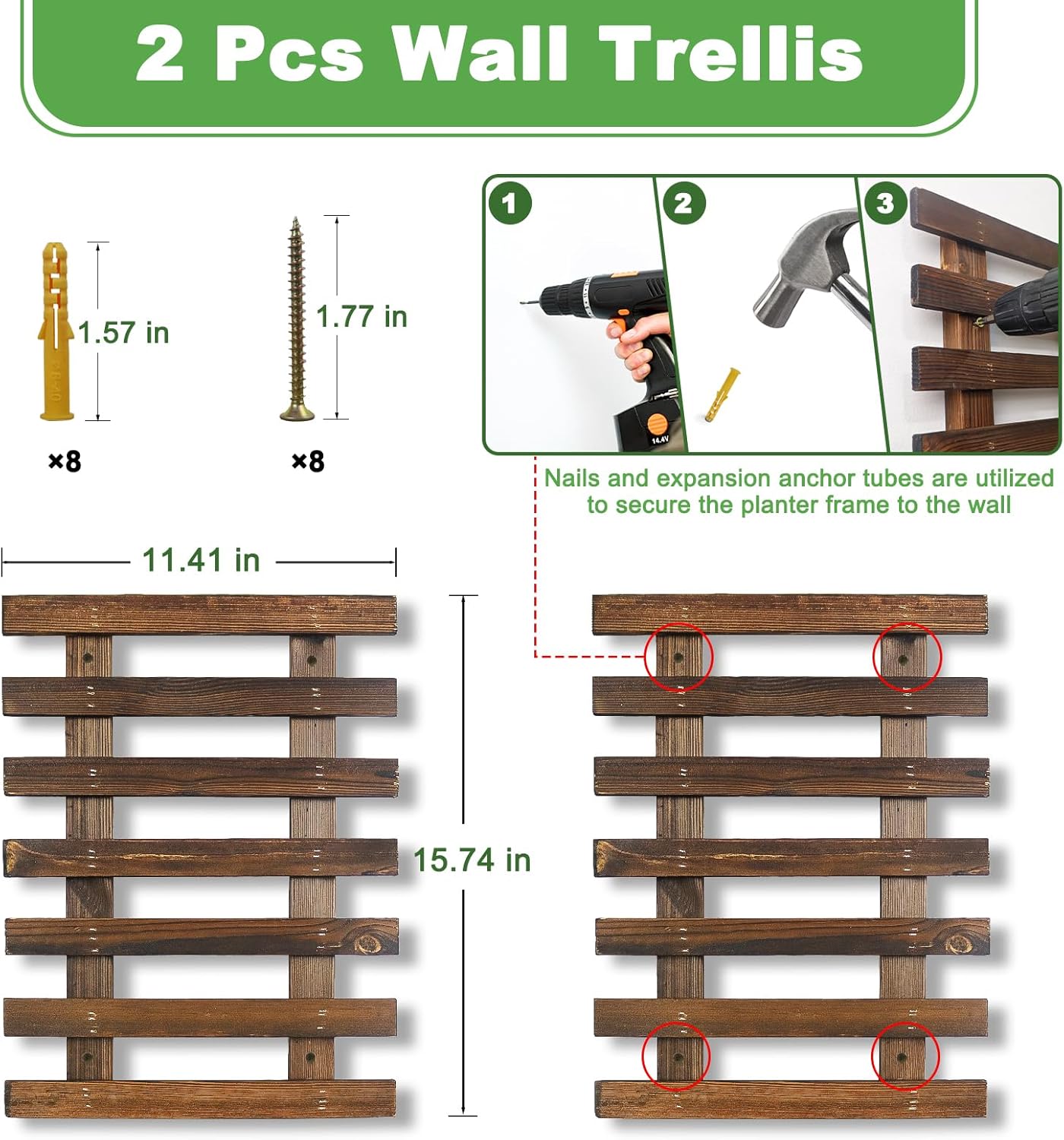 Mulctun 2 Pcs Wall Planters - 11.4"W X 15.7"H Wooden Wall Planters for Indoor Outdoor Plants,Hanging Wood Wall Trellis,Wall Mounted Plant Holder for Orchids,Succulent,Air Plants,Hanging Pots Display