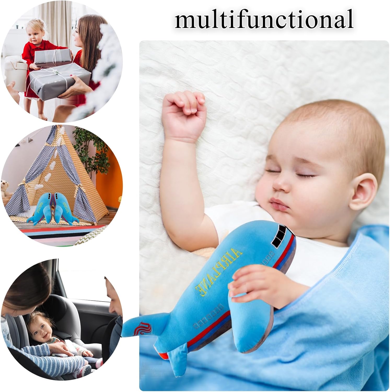 Stuffed Airplane Plush Toys Blue Plane Pillow,Gifts for Kids Adults 15.7 inches