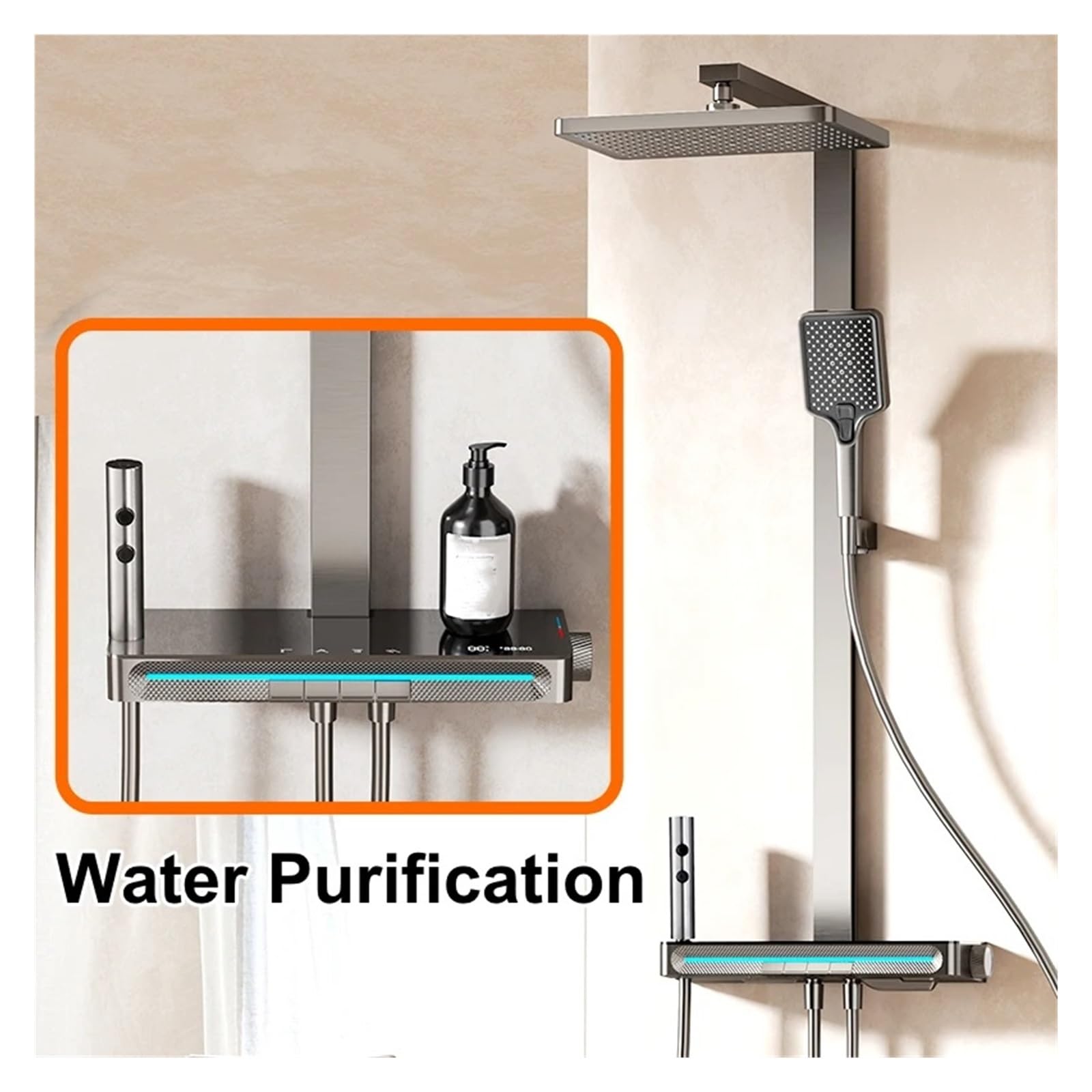 Sistema de Ducha termostático Digital con Pantalla Inteligente de Temperatura, Juego de Ducha, Grifo de baño, bidé, Kits de Ducha (Gris)