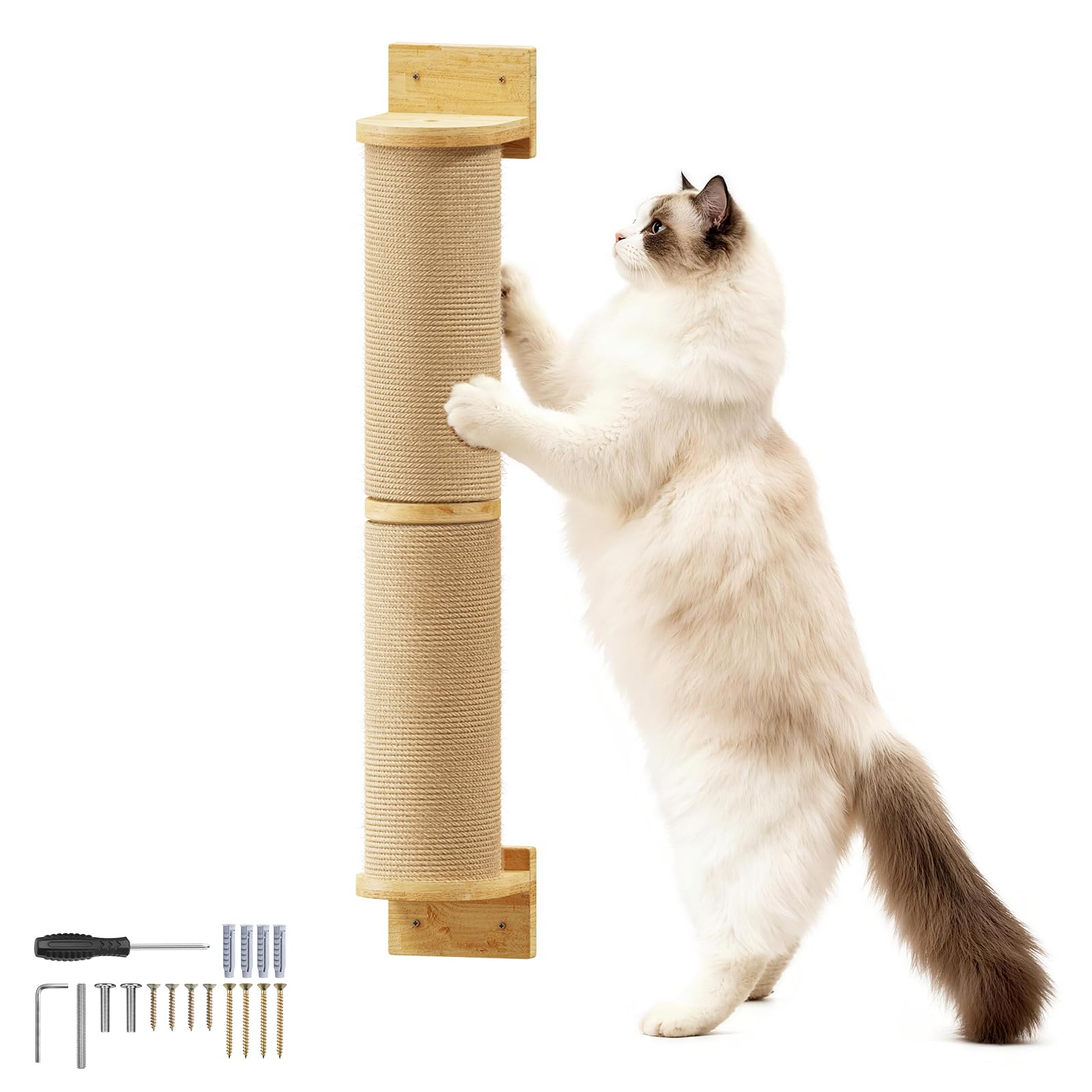 SnuyGo Cat Wall Scratcher Post- 24" Thicker Columns Wall Mounted Rubber Wood Sisal Scratching Post Furniture for Large Cats and Kittens - image 7