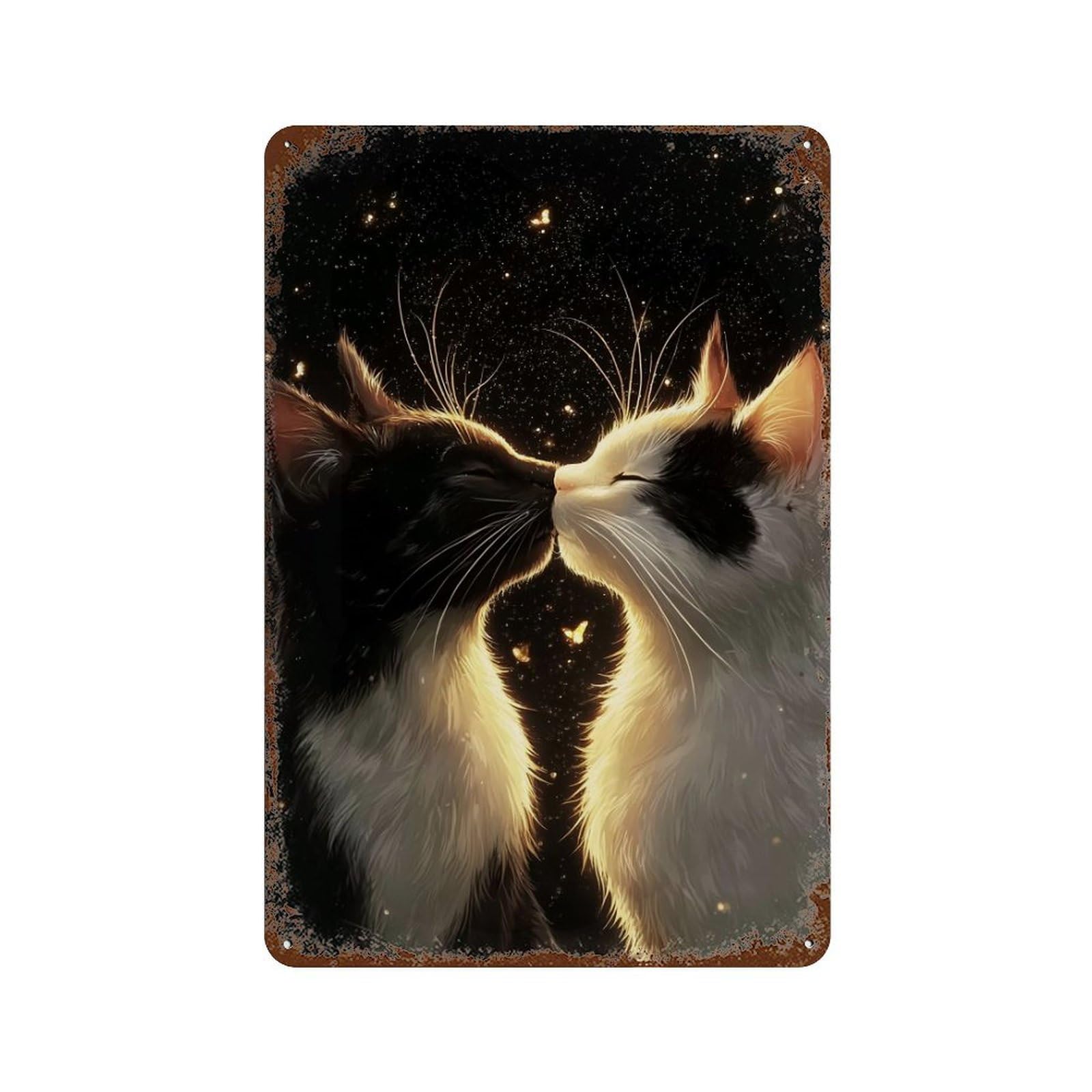 Distressed Metal Wall Sign Kitty Love in Space 11.8"x7.9", Old School Wall Decor for Bistro, Counter And Cafe Decor