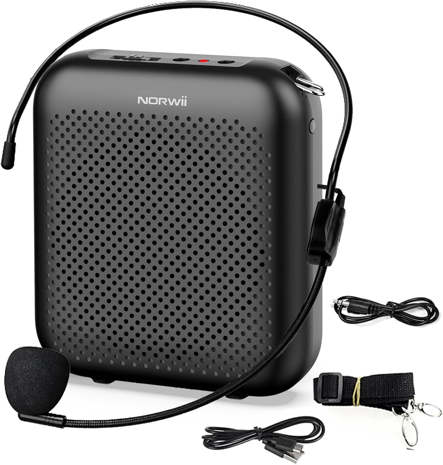 Norwii Bluetooth Voice Amplifier, Power Amplifiers, Portable Mini Wired Microphone Headset for Teacher Classroom & Outdoor Lectures, Teaching, Tour Guides, USB-C Rechargeable – 2000mAh, Black