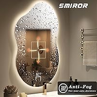 Vista 6 de SMIROR Espejo de Baño Retroiluminado Irregular con Luces 20 x 32, Espejo de Tocador con Luz LED Asimétrica en Forma de Nube para Pared
