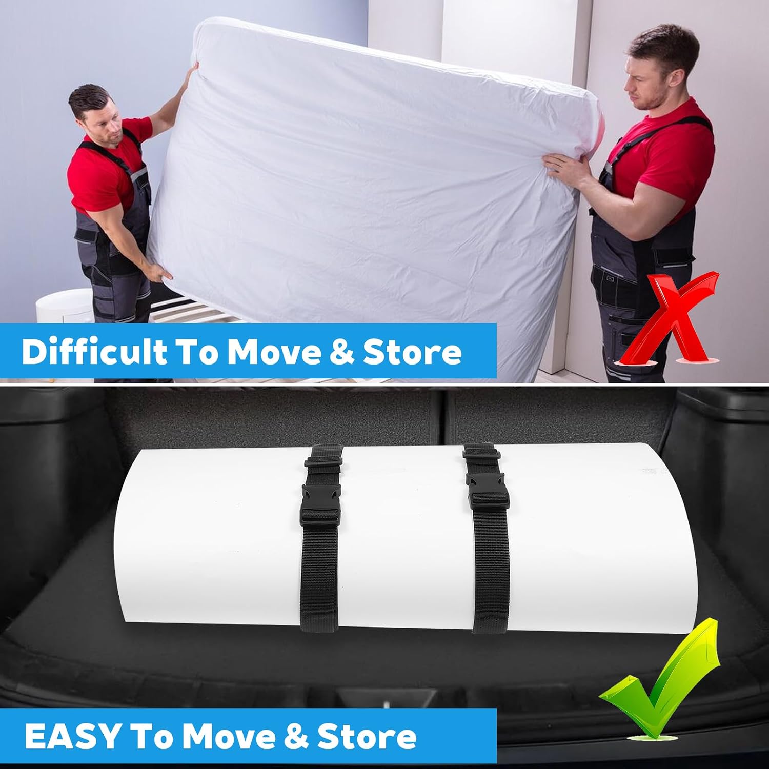 4 PCS Mattress Topper Straps, Black Portable 59" X 1.37" Mattress Packing Strap Adjustable Memory Foam Mattresses Moving Strap with Buckle for Home Mattresses Transport Storage