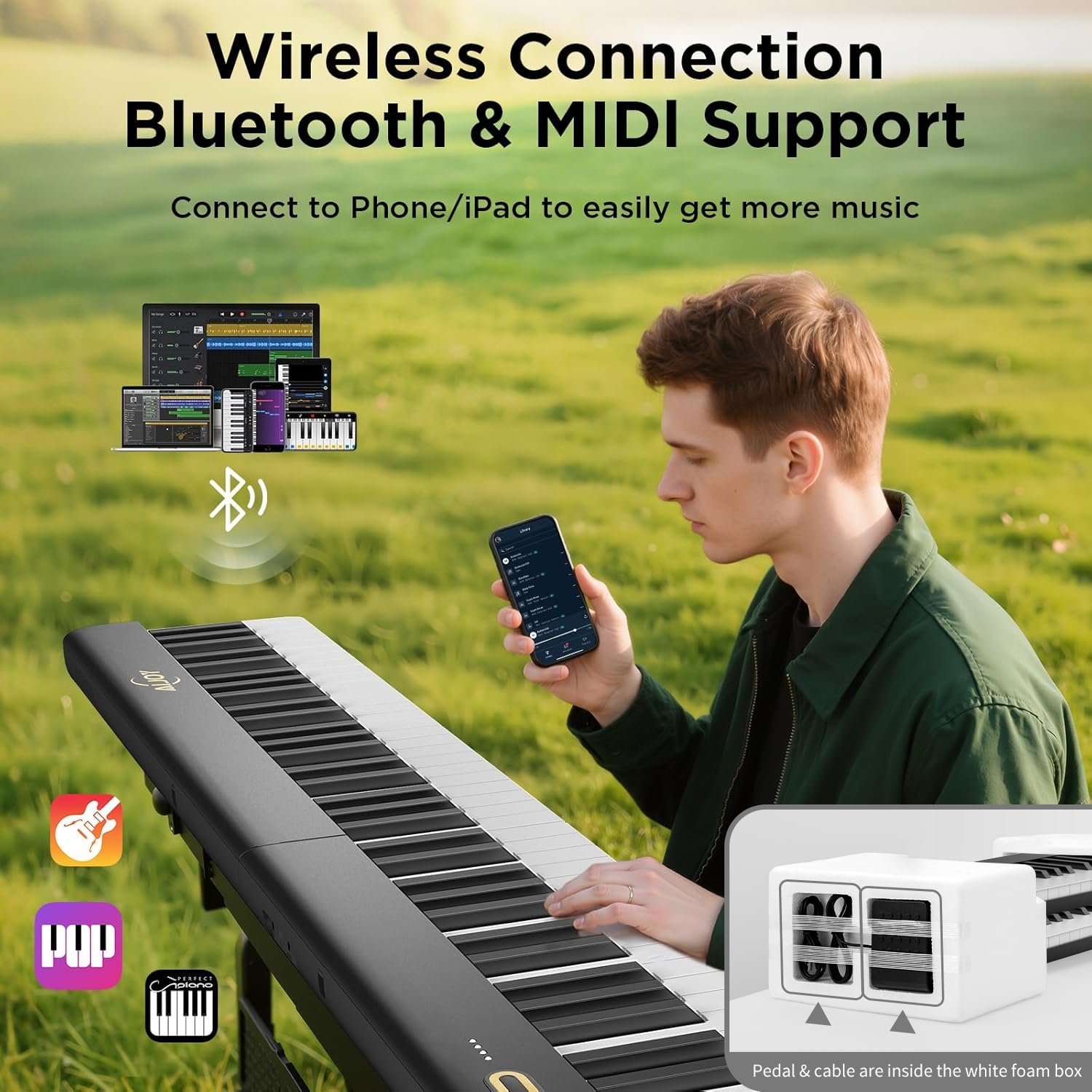 AiJoy Klaviertastatur mit 88 Tasten und magnetischer Verbindung | Abnehmbares E-Piano für Anfänger, tragbares Digitalpiano für Reisen mit empfindlichen Tasten, MIDI-Unterstützung, Tragetasche