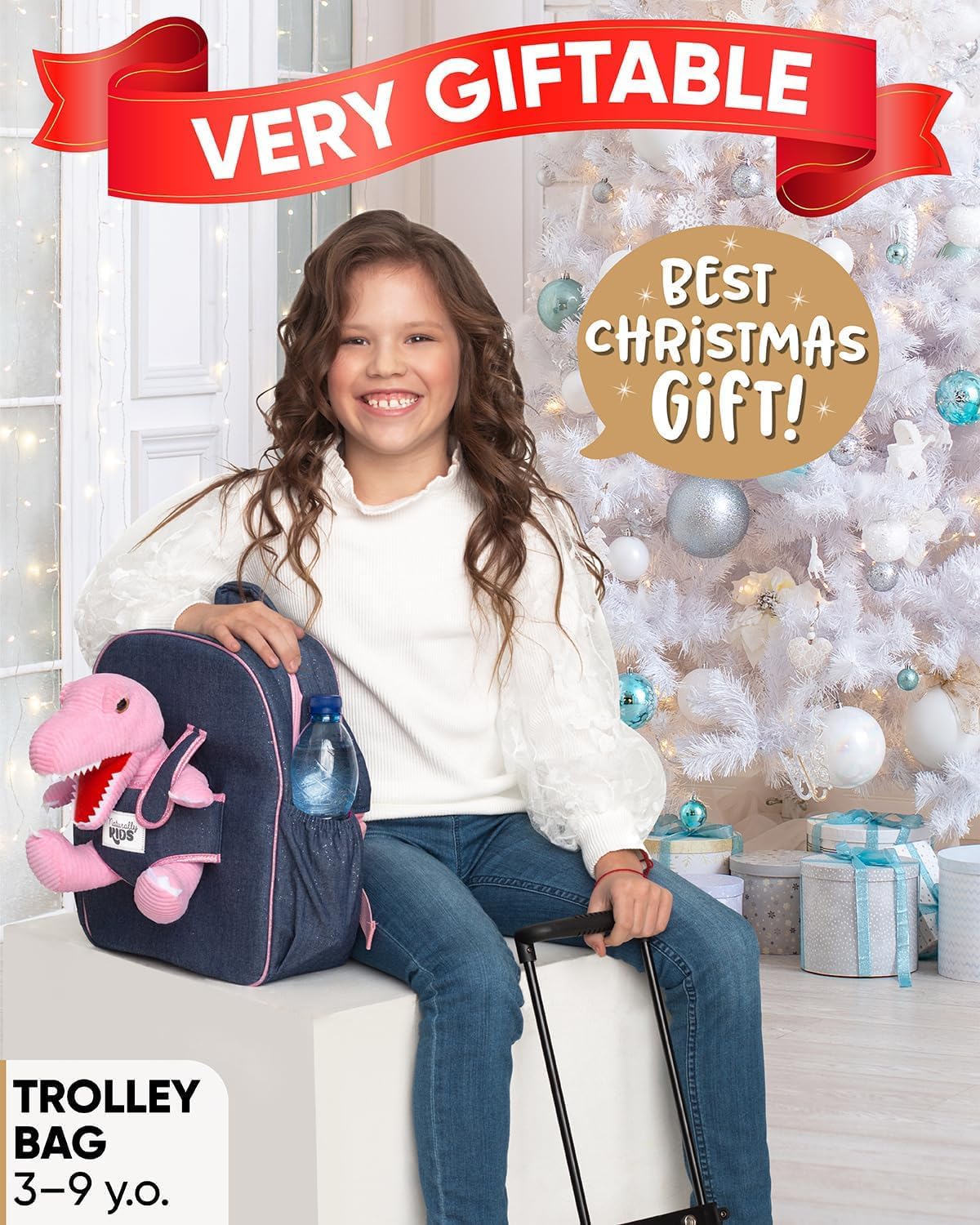Naturally KIDS Toddler Suitcase w. Plush Pink Dinosaur Toy, Kids Gift 3-9 image 5