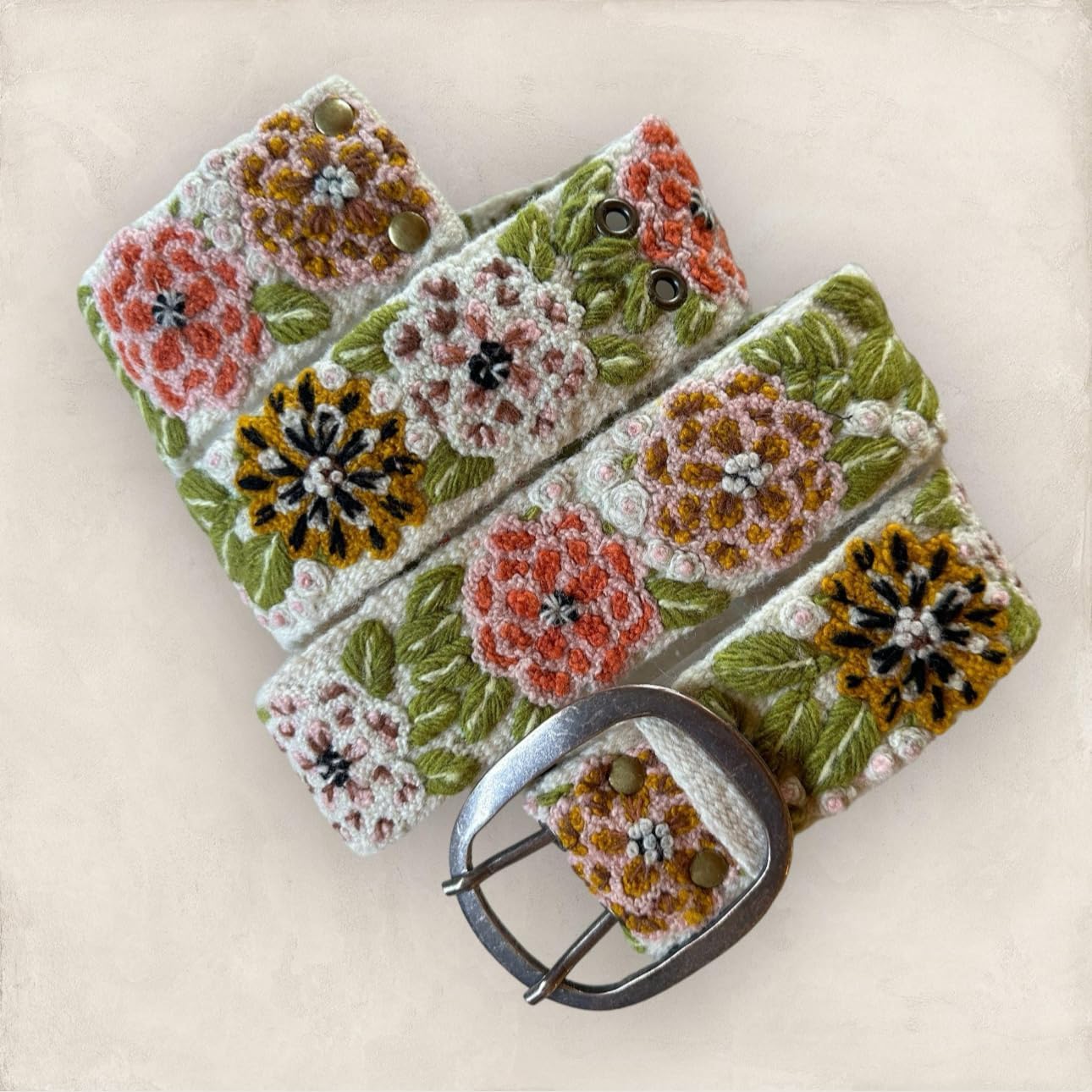 Andina Vintage Blossom Embroidered Belt for Women - Handmade Peruvian Design