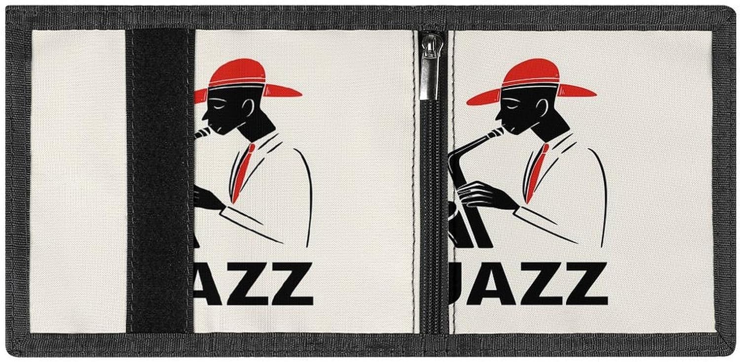 Jazz Music Saxophonist For Musicians Trifold Slim Wallet Front Pocket With Money Clip And ID Credit Card Slots For Travel Work