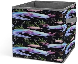 SEBNATAL Lovely Axolotls Axolotl Household Storage Basket with Handles | Foldable Fabric Cube Organizer Bin, Portable Cloth Storage Container for Closet Shelves