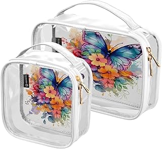 2Pcs Flower Butterfly Cosmetic Bags,Clear Mak...