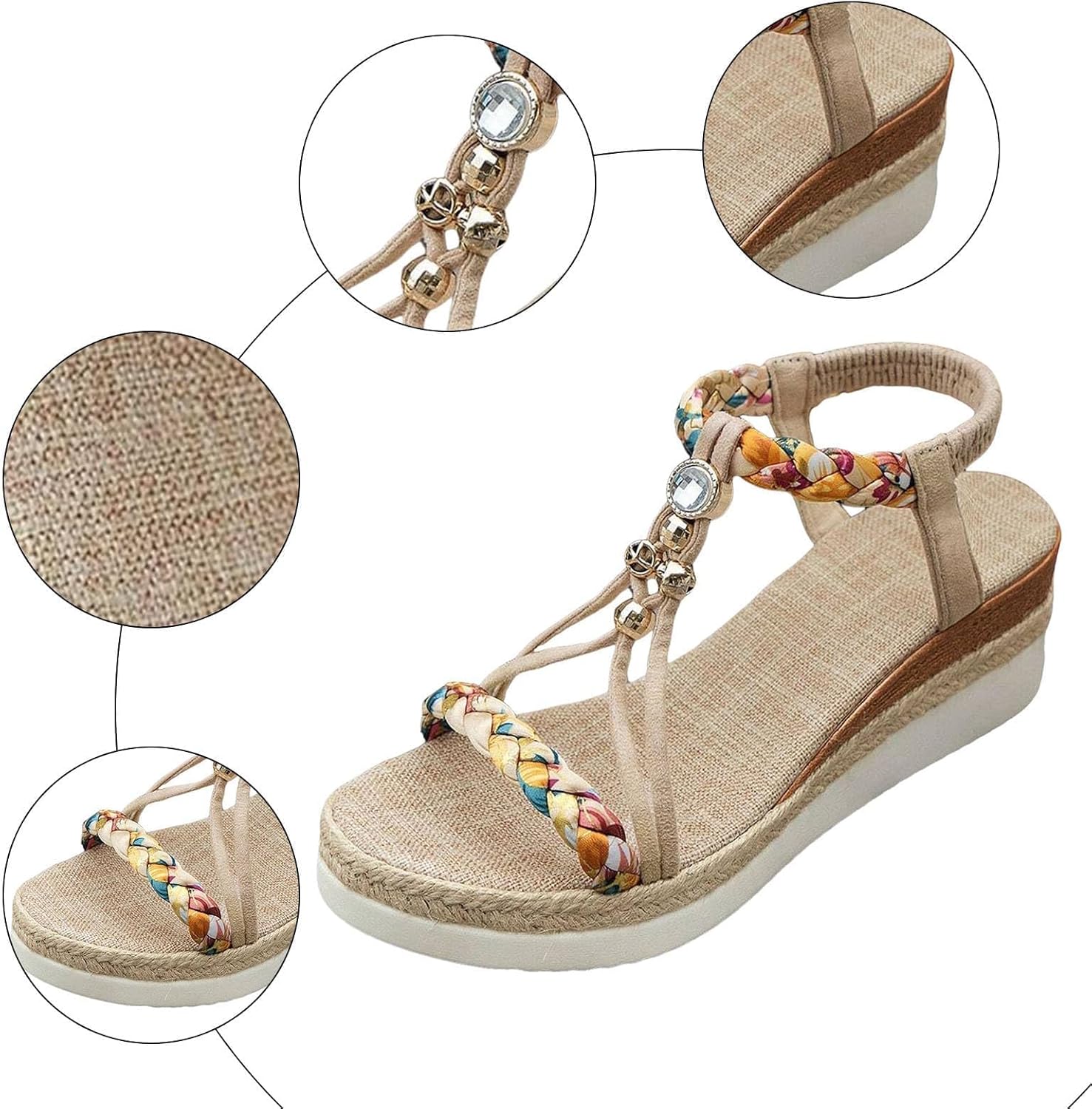 Orthopedic Wedge Sandals for Women Summer Dressy Ankle Elastic Bohemian Woven Low Wedge Heels Sandals for Women Wide Width Casual Platform Sandal Comfortable Open Toe Walking Beach Shoes Womens - Image 7