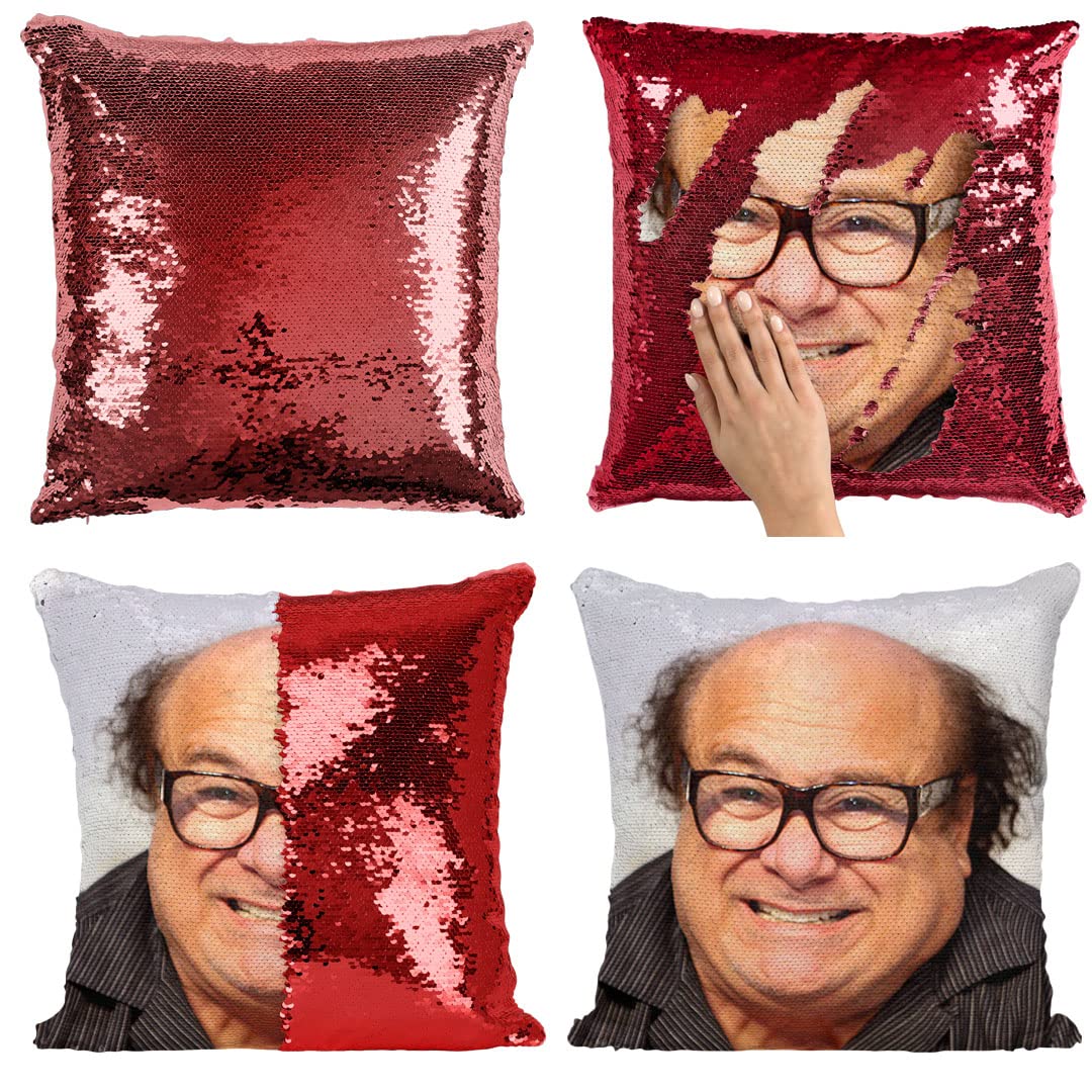 Plenty Dreams Danny Devito Red Dwight Schrute Reversible Face Sequin Pillow (Danny Devito Red)