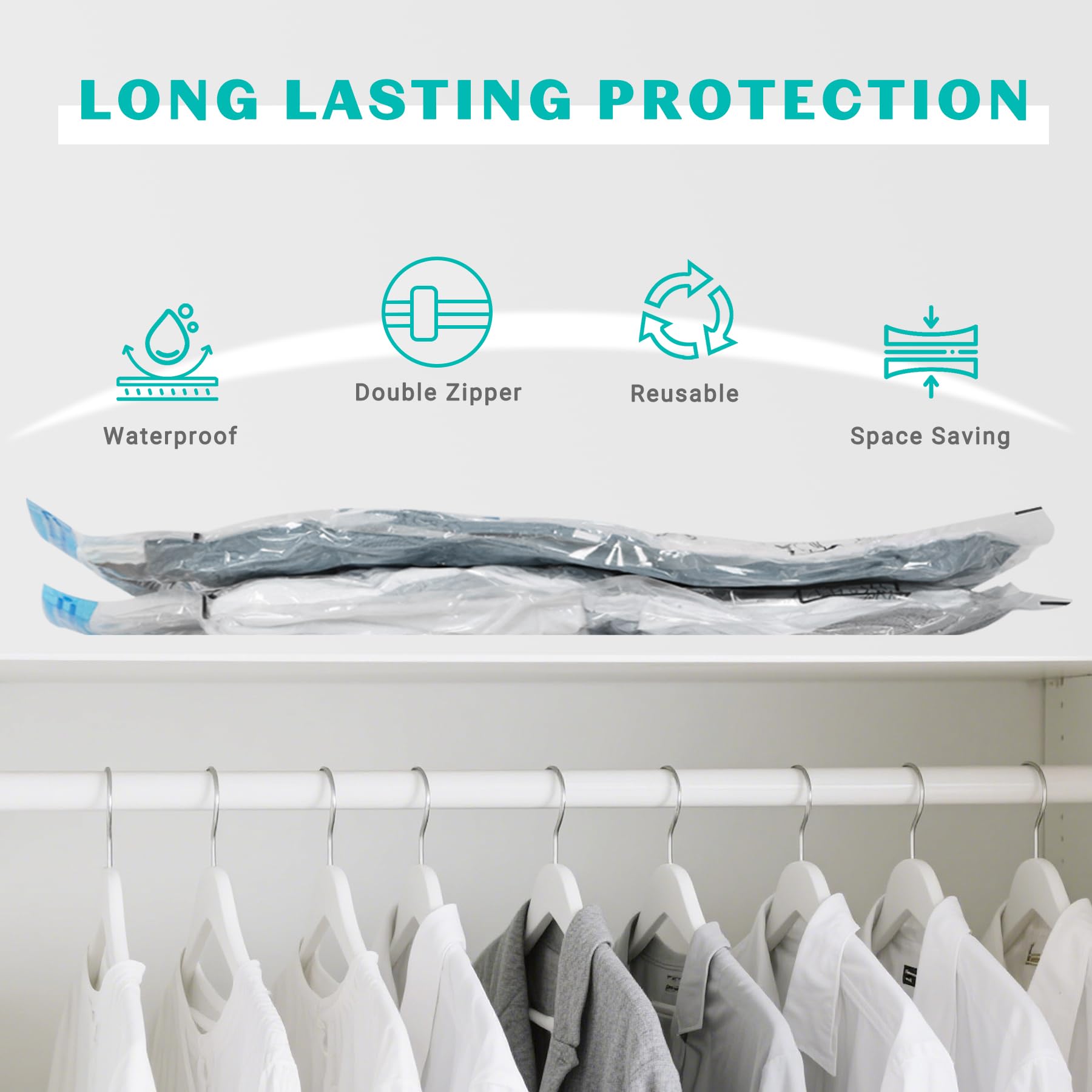 Paquete de 10 bolsas de almacenamiento al vacío medianas para ropa de cama, bolsas de compresión para mantas de viaje y edredones, bomba de mano incluida