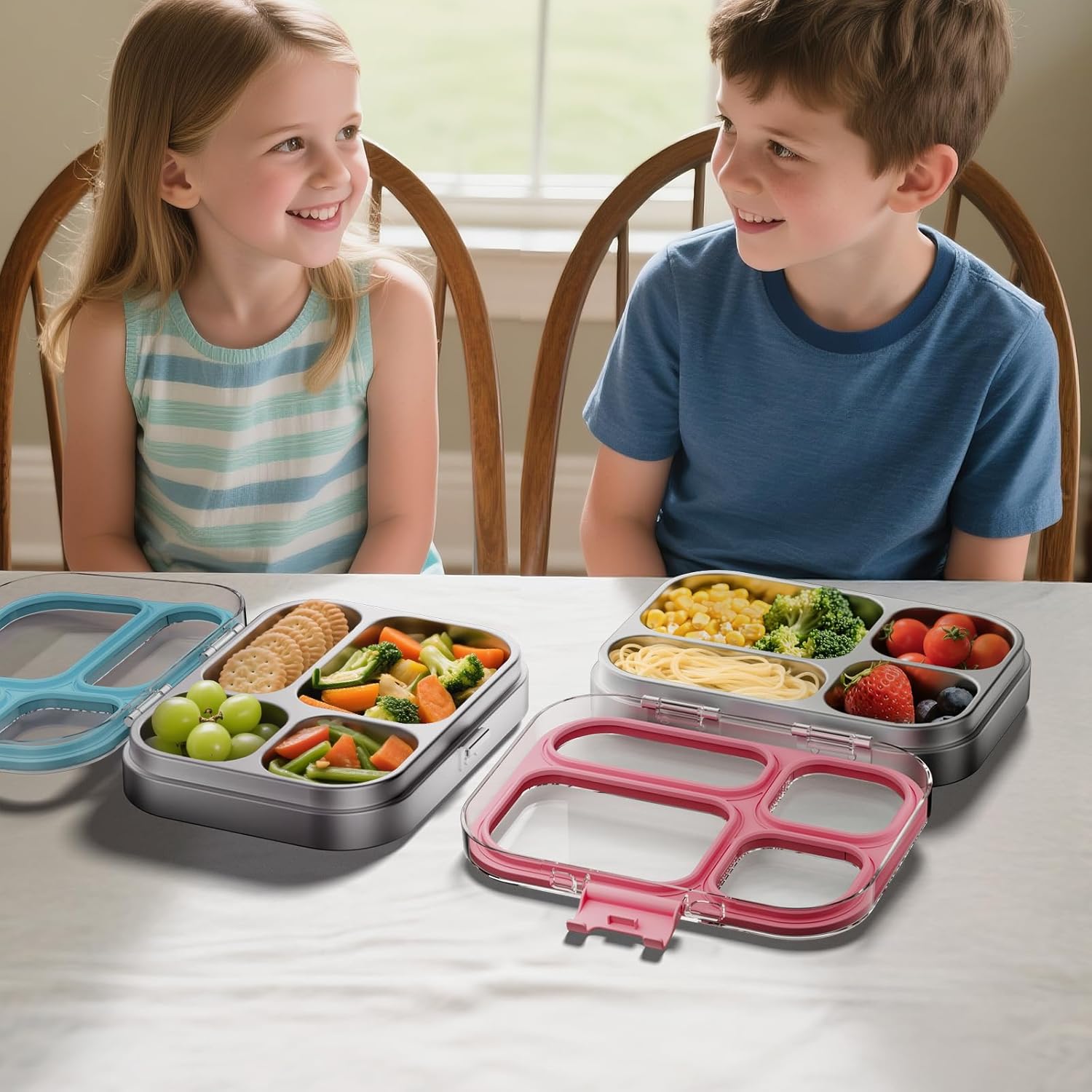 G.a HOMEFAVOR Stainless Steel Lunch Box - 4 Compartments Bento Box for Kids, Leakproof Food Container for School, Office, Dishwasher Safe, BPA-Free, 27 oz, Pink - Image 7