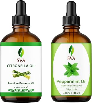 SVA Citronella and Peppermint Essential Oil 4 oz Bundle Super Saver Combo Premium Grade Value Set for Hair Oiling, Scalp Massage, Hair Care, Skin Care and Body Massage