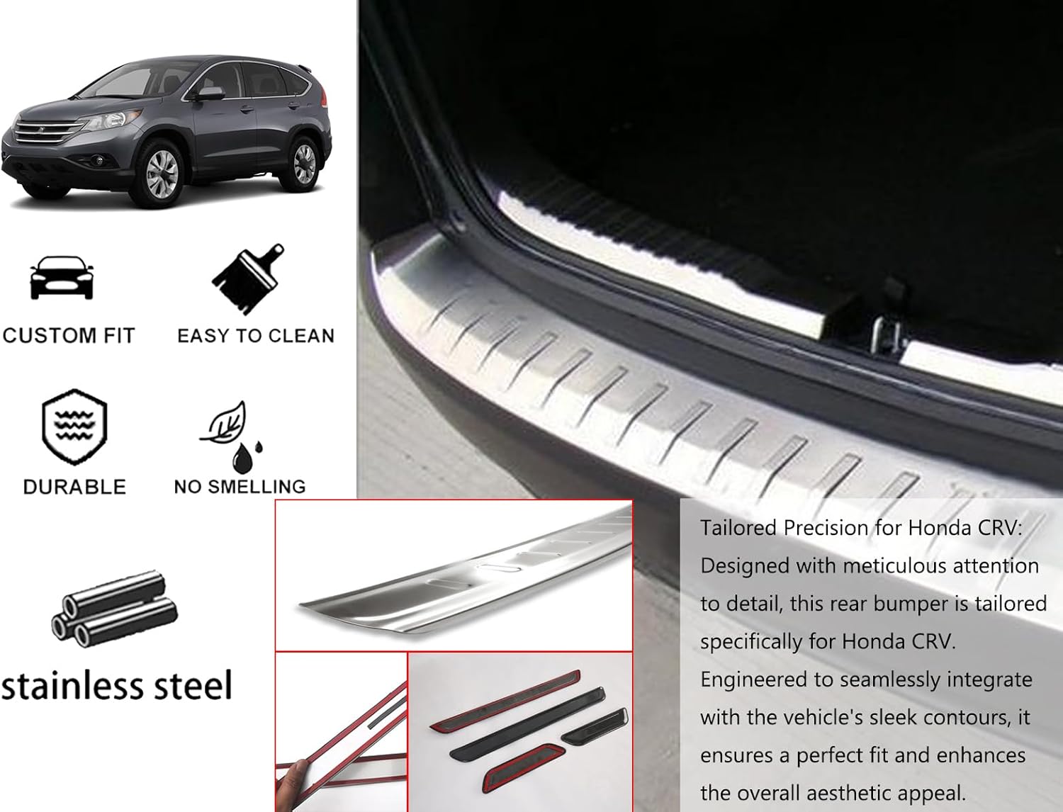 GZBFTDH Steel Bumper Sill Topper Protector for Honda CRV 2012 2013 2014 2015 2016, Stainless Accessories Rear Bumper Sill Trim Plate Guard Cover Cargo Door Sill Plate - Easy to Install (Outer)