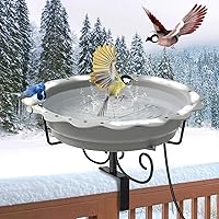 Webuys 100W Heated Bird Bath for Deck Railing - Thermostat Winter Outdoor Birdbath, Gray, Keeps Water Unfrozen