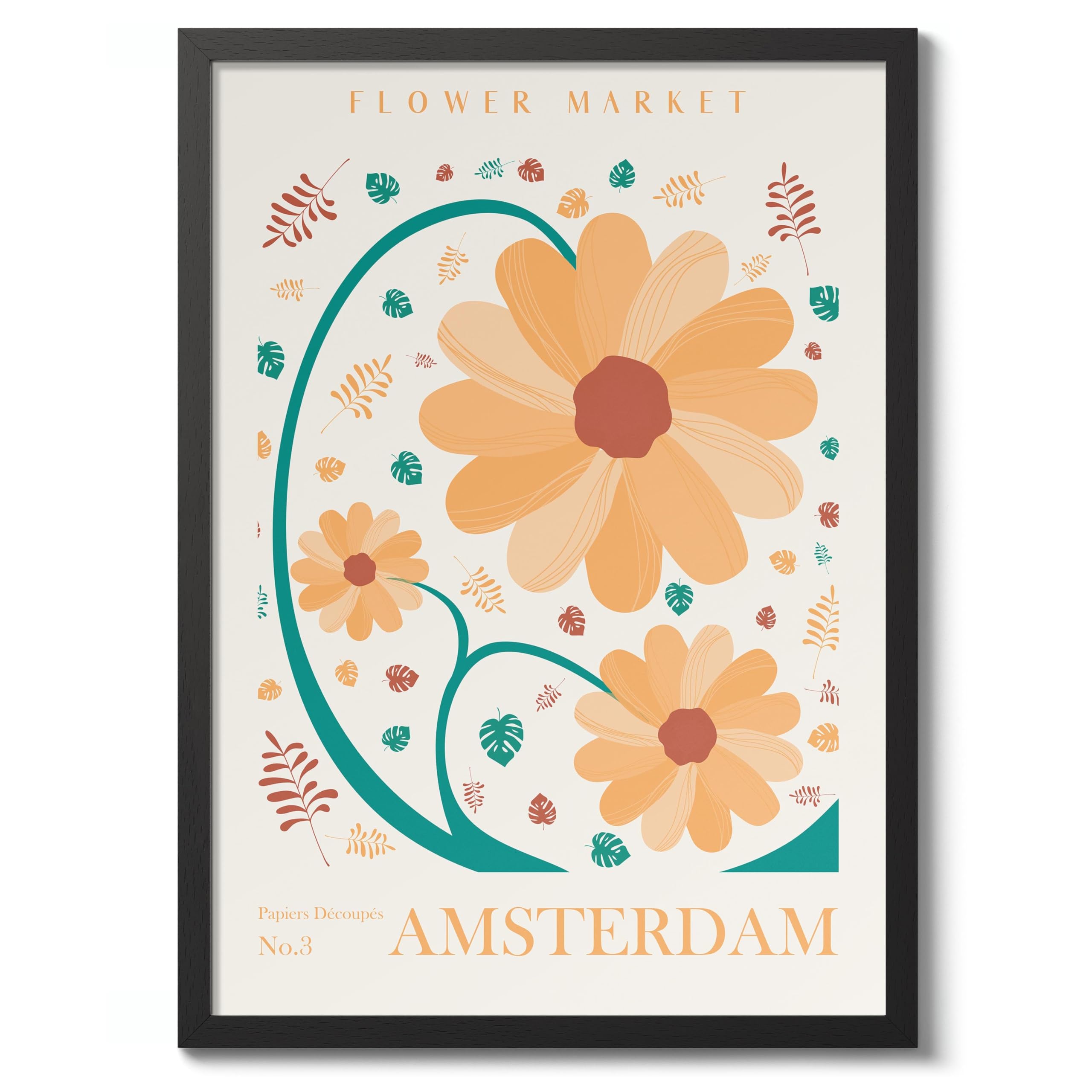 Amsterdam Flower Market Flower Market Poster Floral Wall Decor Print Abstract Colourful Minimalist Travel Bedroom Art, Archival Matte, A2 (Black Frame) - 59.4x42cm