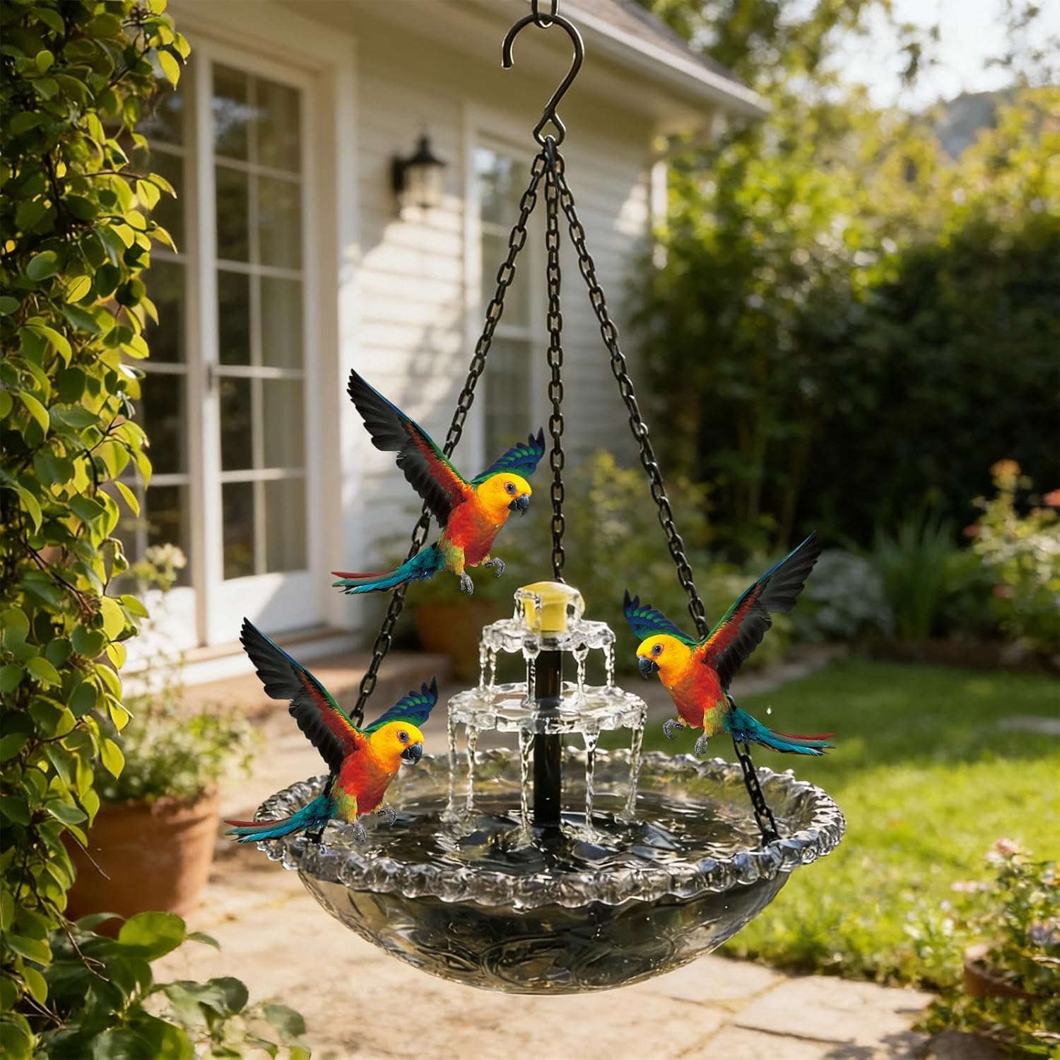 Solar Cascade Hanging Bird Bath Fountain, Hanging Solar Bird Bath, Hanging Bird Bath Fountain for Garden Outdoor, Decorative Outdoor Bird Feeder Water Bowl for Patio Yard Balcony Tree Decor (Blue)