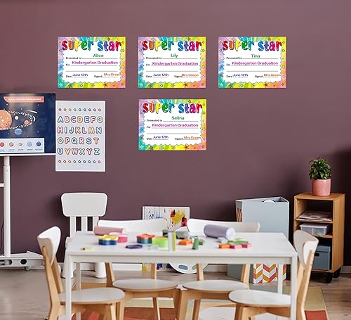 Miniatura 5 de 30 certificados de premios Super Star para niños, certificados de reconocimiento de estudiantes de acuarela estrella, certificados de regreso a