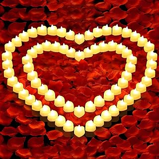 FloraSea 6000 PCS Artificial Rose Petals with 72 PCS Flameless LED Tea Lights Candles Decoration for Special and Romantic Night, Wedding Anniversary, Event, Party Decoration