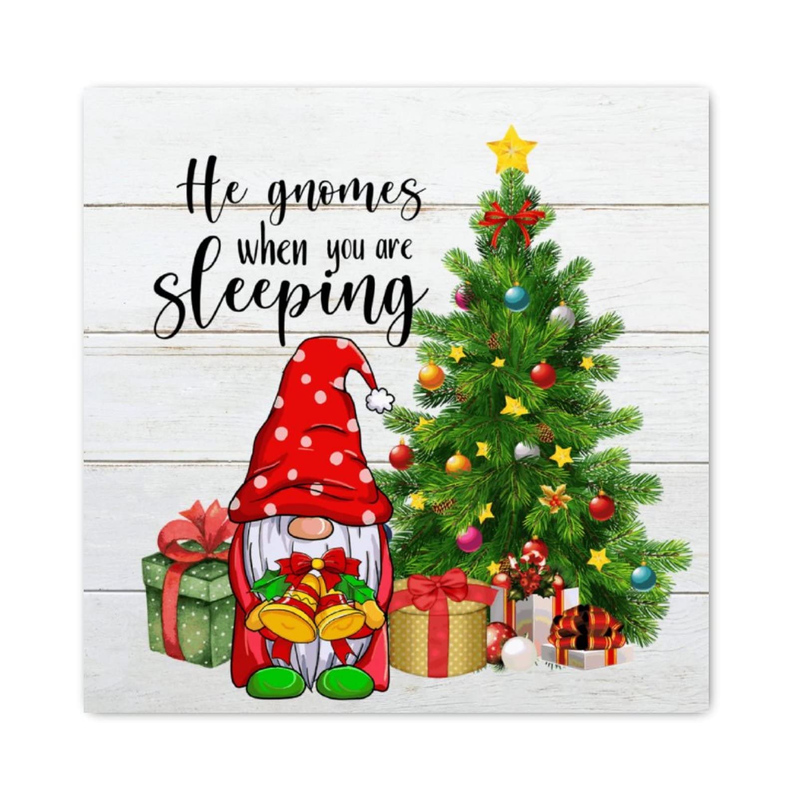 Panneau de Noël en bois suspendre 40x40 cm avec nain et texte humoristique pour la maison
