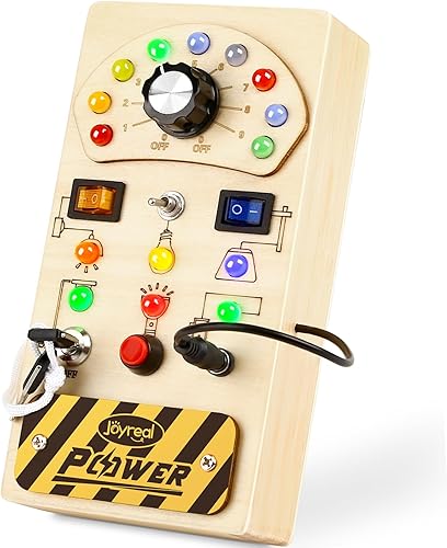 Miniatura 10 de Joyreal Montessori - Tablero de actividades de madera para niños pequeños con interruptor de luz LED, juguetes de viaje para niños de 18 meses o