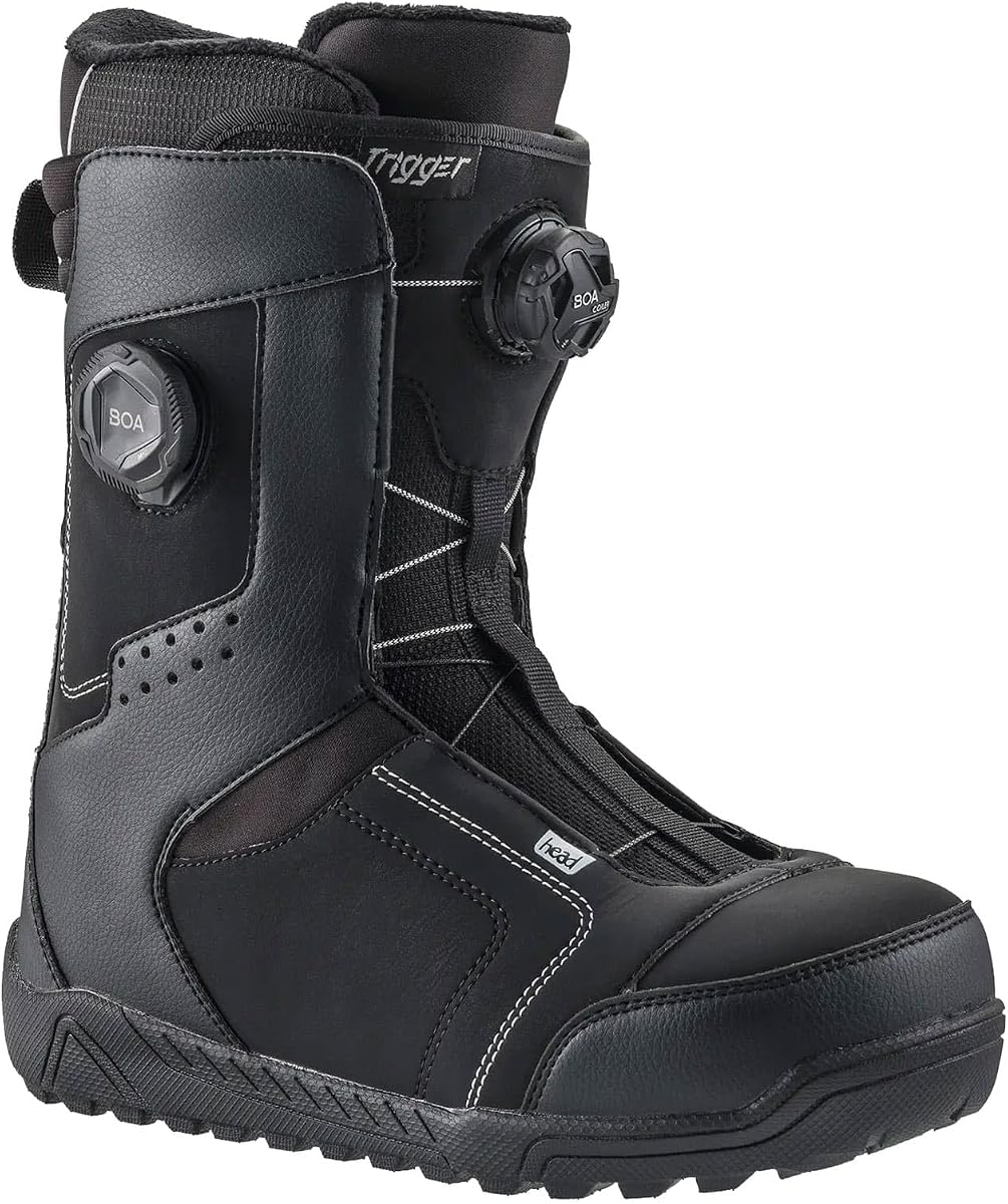 HEAD Botas de snowboard unisex TRIGGER BOA FOCUS aisladas y ligeras en color negro | Forro moldeable por calor, ajuste automático de encaje, almohadillas de espuma viscoelástica y puño cómodo.