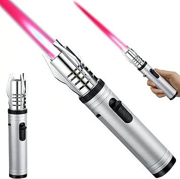 Torch Lighter, Refillable Butane Windproof Jet Lighter with Safety Lock & Adjustable Flame for Cooking, Camping, BBQ, Baking, Kitchen, Outdoor No Gas Included - Silvery