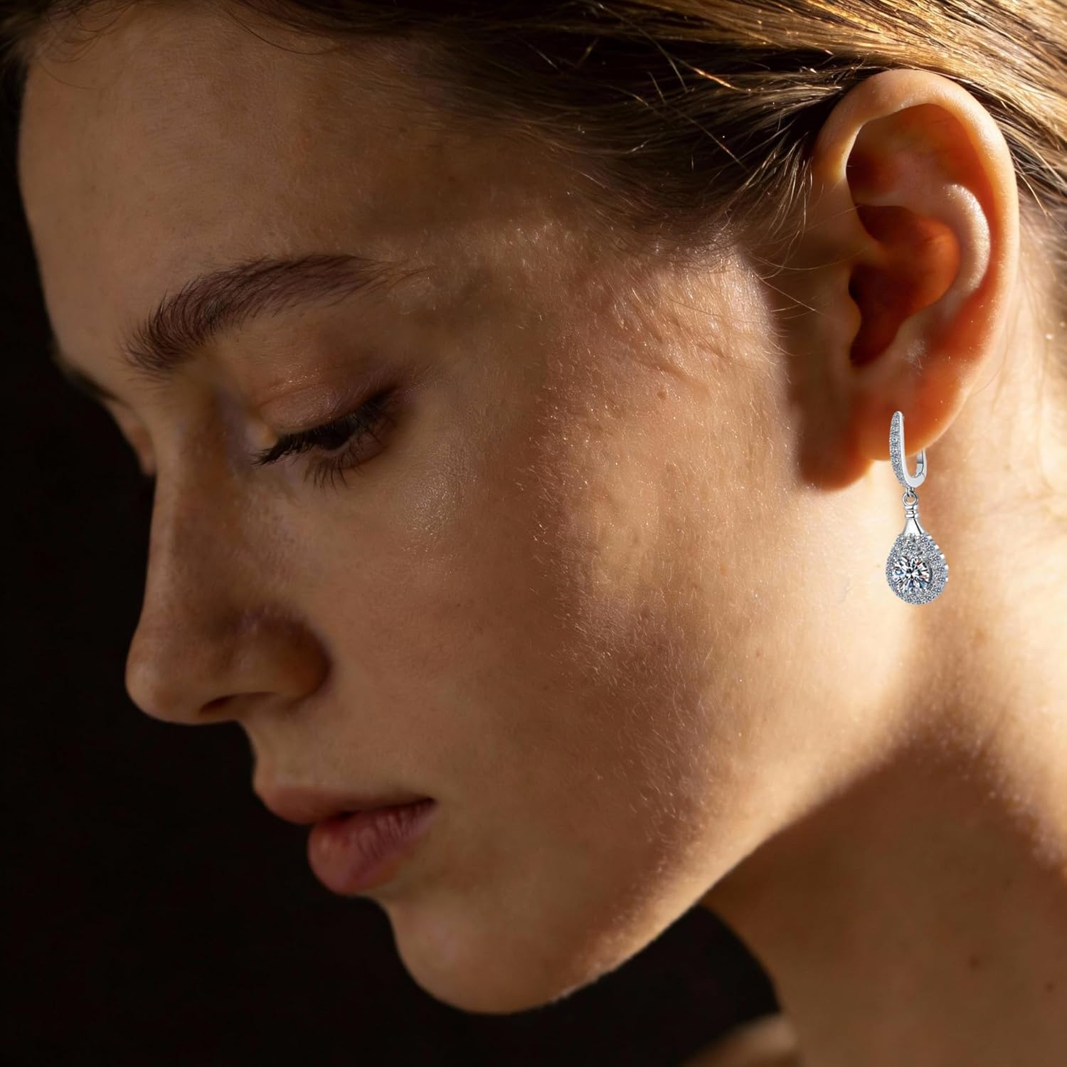 Moissanite Teardrop Earrings for Women, Hypoallergenic S925 Drop Earrings, Pierced Simulated Diamond Halo Charm Dangle Hoop Earrings, Elegant Fine Jewelry Gifts for Anniversary Birthday Bride Wedding - Image 6