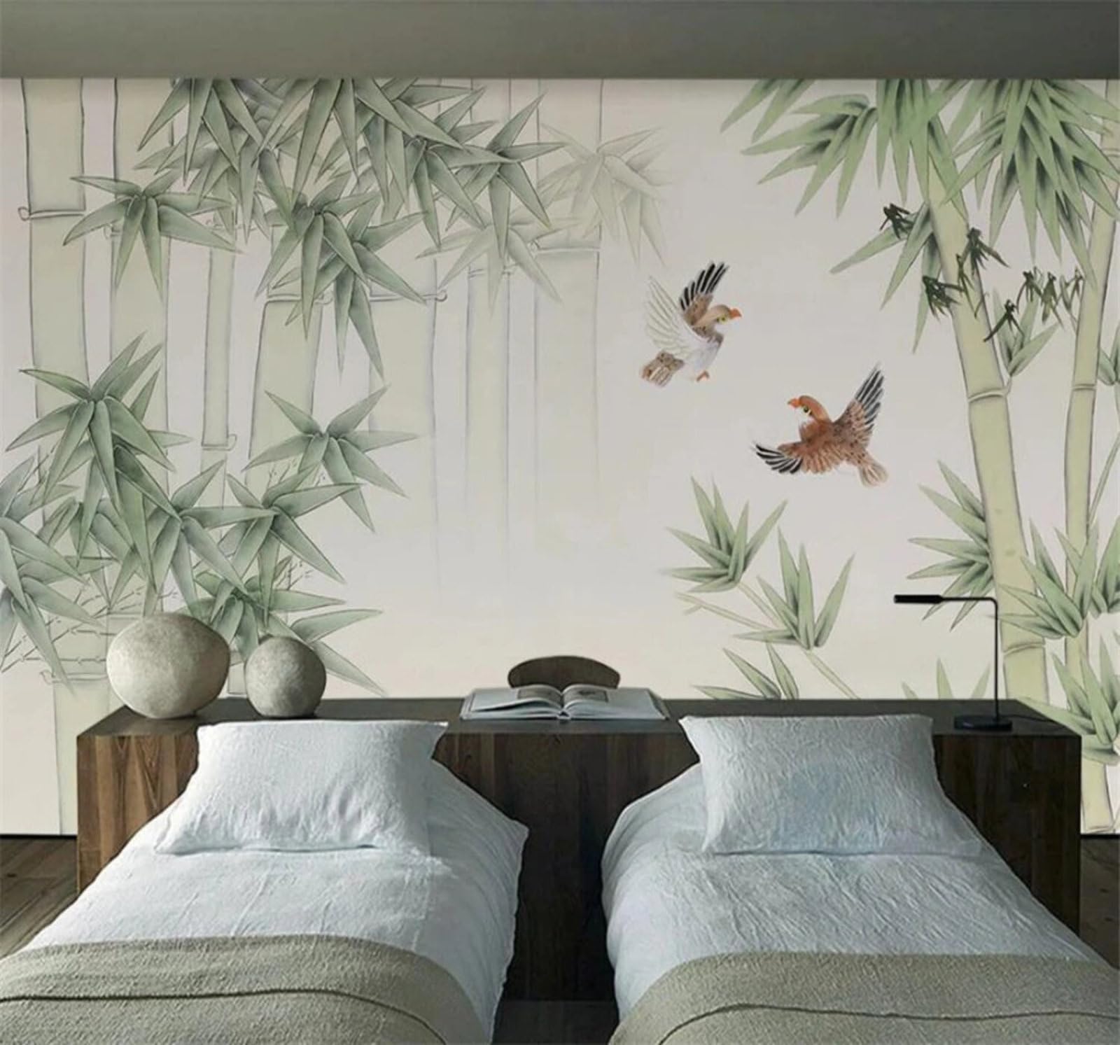 Retro Hand Drawn Fresh Bamboo Grove Birds in Flight 3D Wallpaper Easy Install Feature Office Living Room Sofa Bedroom TV Background Wall Decoration-430cm×300cm