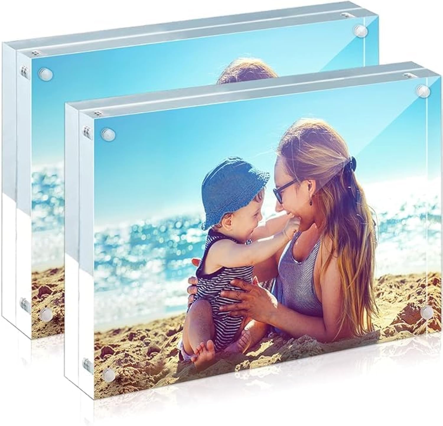 SYOSI A4 Acrylic Picture Frames 2 Pack, , 8.5x11 Magnetic Clear Thicker Block, Freestanding Double Sided Magnetic Acrylic Frameless Transparent Square Frame for Desktop Display