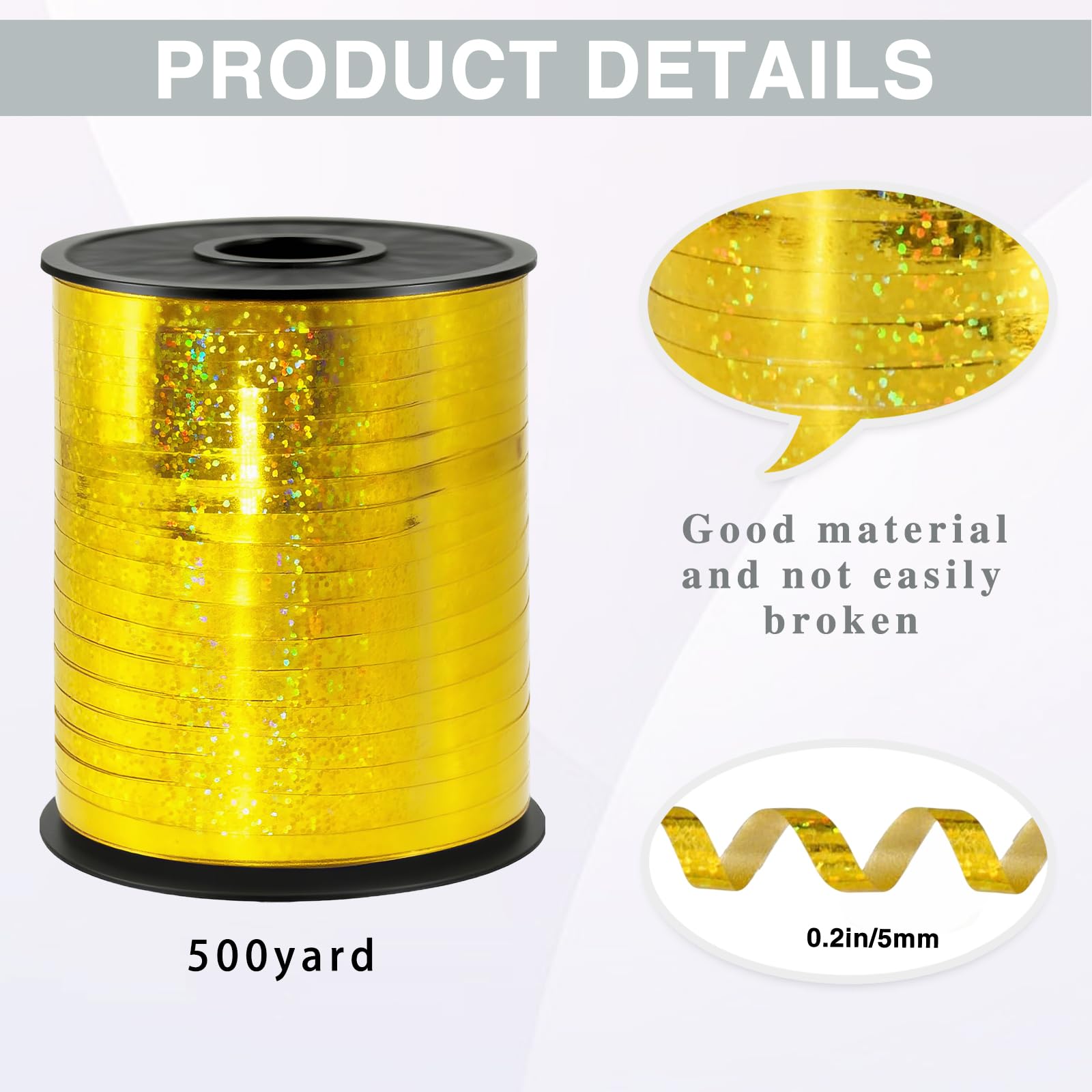 Cinta rizadora láser dorada de 500 yardas, cintas rizadas holográficas de 1/5 pulgadas, cinta rizada brillante para envolver paquetes de regalos, fiestas, festivales, decoración de manualidades,