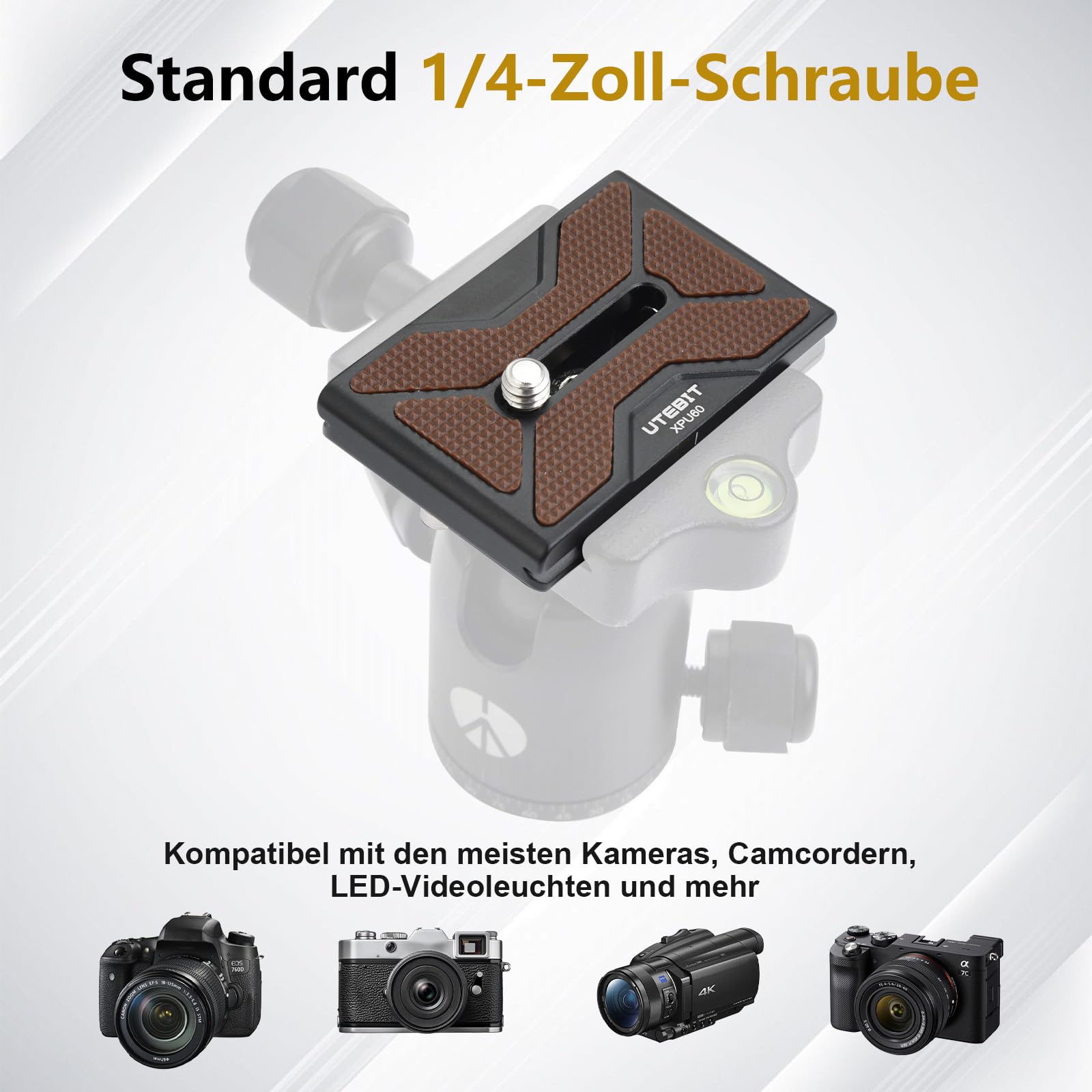 UTEBIT Plaque de Dégagement Rapide PU-60, 2 Pièces Quick Release Plate avec Vis de Caméra 1/4" Arca Swiss Plateau Rapide Compatible pour Trépied, Caméra, Rotule 60mm