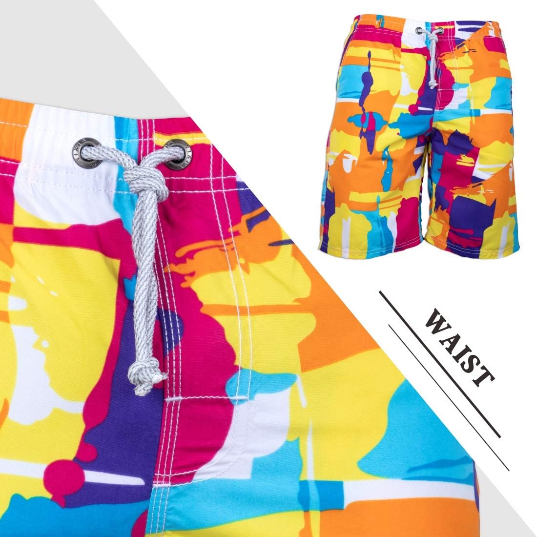 PREFER TO LIFE Men's Board Shorts, Quick Dry Swimwear Beach Holiday Party Bermuda Swim Big Pants … X-Large Graffiti Yellow image 4 of 7 B07J5TL4BX