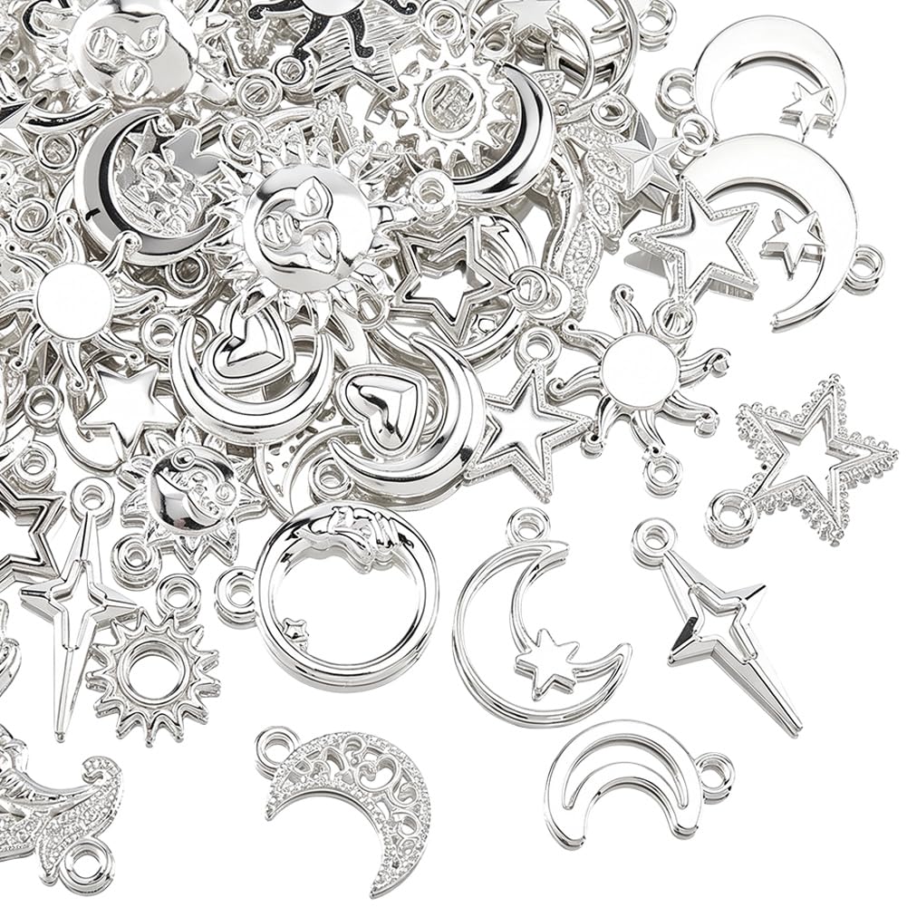 SUNNYCLUE 1 Box 80Pcs 20 Styles Celestial Charms Bulk Sun Moon Charms Small