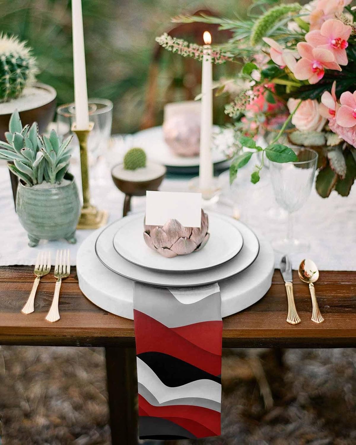 Modern Red Black Cloth Napkins Set of 8 - Washable Dinner Napkins Reusable Table Napkins for Home Party Weeding Dining Table Setting Decoration, Oversized 20"x20" Ocean Waves Geometric Grey White